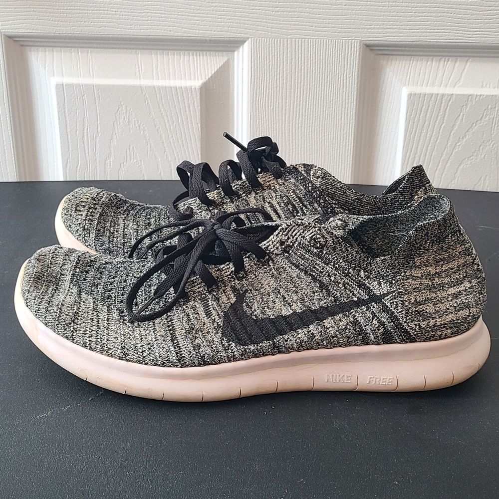 Nike Free Run Flyknit Women's Running Shoes Size 10 Gray/Black/White 831070-100